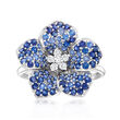 1.20 ct. t.w. Sapphire and .12 ct. t.w. Diamond Flower Ring in 14kt White Gold