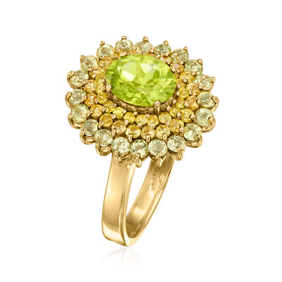 2.40 ct. t.w. Peridot Ring with .80 ct. t.w. Yellow Sapphires in 14kt Yellow Gold
