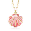 Italian Pink and White Enamel Seashell Necklace in 14kt Yellow Gold