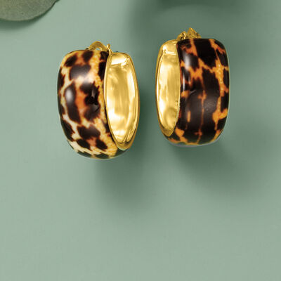 Italian Leopard-Print Enamel Hoop Earrings in 18kt Gold Over Sterling