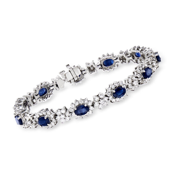 C. 1990 Vintage 7.15 ct. t.w. Sapphire and 5.25 ct. t.w. Diamond Cluster Bracelet in 18kt White Gold