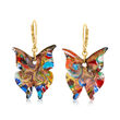 Italian Multicolored Murano Glass Butterfly Drop Earrings with 18kt Gold Over Sterling
