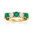 .60 ct. t.w. Emerald and .50 ct. t.w. Lab-Grown Diamond Ring in 14kt Yellow Gold