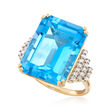 18.50 Carat Swiss Blue Topaz and .25 ct. t.w. Diamond Ring in 14kt Yellow Gold