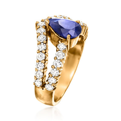 C. 1980 Vintage 1.57 Carat Sapphire and 1.06 ct. t.w. Diamond Ring in 18kt Yellow Gold