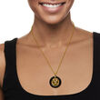 Black Agate Tiger Pendant Necklace with Black Enamel in 18kt Gold Over Sterling 18-inch