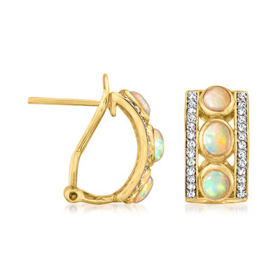 Opal and .50 ct. t.w. White Zircon Earrings in 18kt Gold Over Sterling