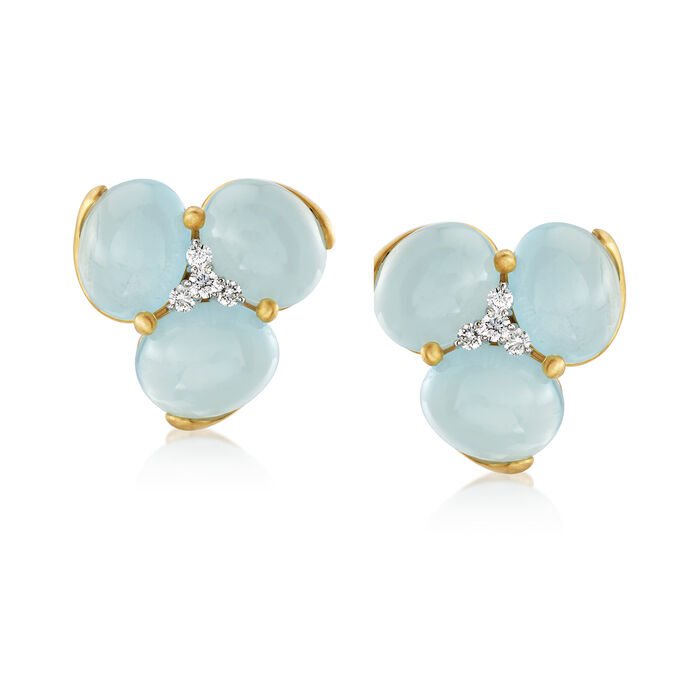 Mazza 30.00 ct. t.w. Aquamarine and .36 ct. t.w. Diamond Earrings in 14kt Yellow Gold