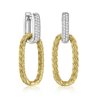 .20 ct. t.w. CZ Paper Clip Link Hoop Earrings in Sterling Silver with 18kt Gold Over Sterling Removable Braided Drops
