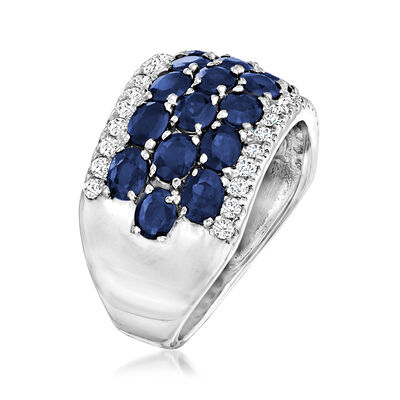 5.50 ct. t.w. Sapphire Three-Row Ring with .51 ct. t.w. Diamonds in 14kt White Gold