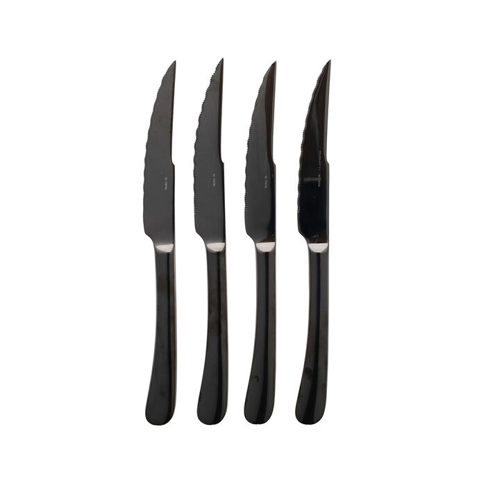 Vietri &quot;Settimocielo Nero&quot; Set of 4 18/10 Stainless Steel Steak Knives from Italy