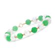 Green Jade and 8-8.5mm Cultured Pearl Bead Bracelet in 14kt Yellow Gold 