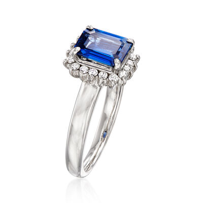 C. 2000 Vintage 1.70 Carat Sapphire and .18 ct. t.w. Diamond Ring in Platinum