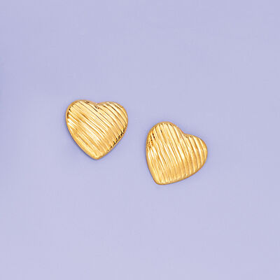 14kt Yellow Gold Textured Heart Stud Earrings