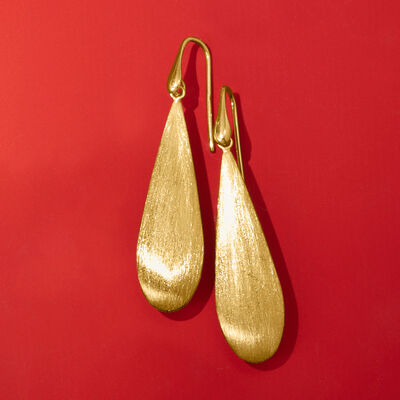 Italian 18kt Gold Over Sterling Brushed and Polished Teardrop Earrings
