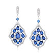 10.50 ct. t.w. Sapphire and 1.91 ct. t.w. Diamond Drop Earrings in 14kt White Gold