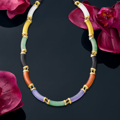 Multicolored Jade Necklace in 18kt Yellow Gold Over Sterling Silver