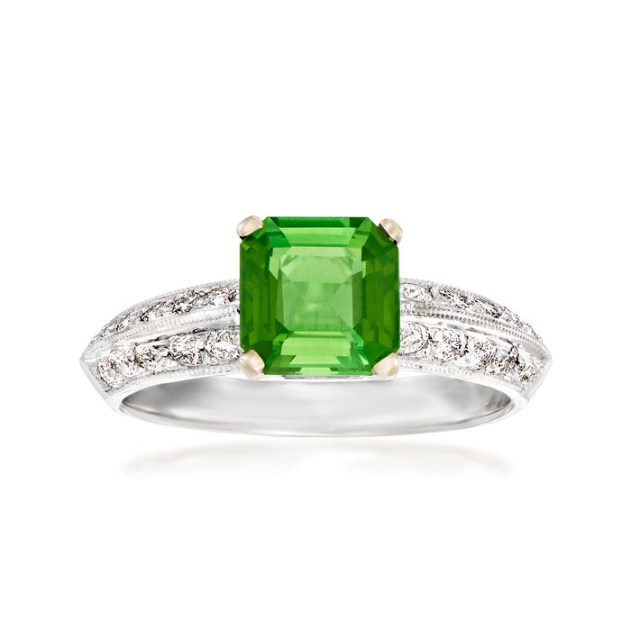 C. 2000 Vintage 1.40 Carat Green Tourmaline and .45 ct. t.w. Diamond Ring in 18kt White Gold