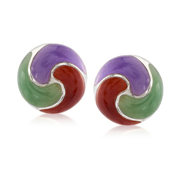 Multicolored Jade Pinwheel Earrings in Sterling Silver 