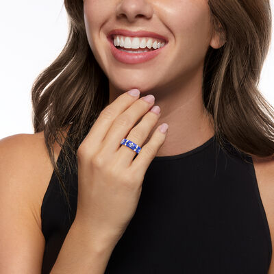 Blue Enamel Fleur-De-Lis Ring in Sterling Silver