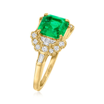 2.00 Carat Emerald and .61 ct. t.w. Diamond Ring in 18kt Yellow Gold