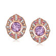 3.40 ct. t.w. Amethyst and .91 ct. t.w. Multi-Gemstone Earrings in 18kt Rose Gold Over Sterling