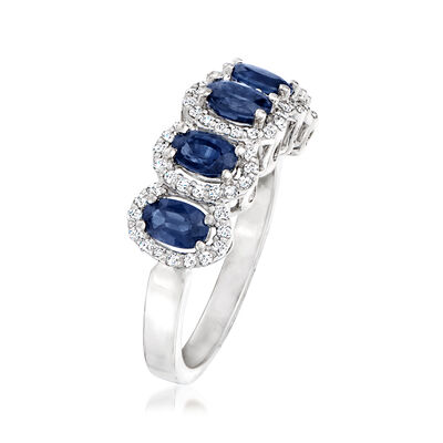 1.60 ct. t.w. Sapphire and .32 ct. t.w. Diamond Ring in 18kt White Gold