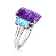 4.80 Carat Amethyst and 1.80 ct. t.w. Swiss Blue Topaz Ring in Sterling Silver