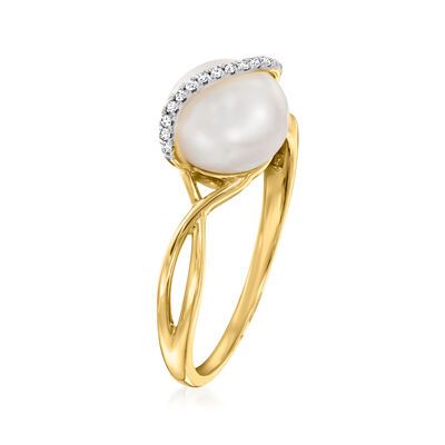 8-8.5mm Cultured Pearl Ring with Diamond Accents in 14kt Yellow Gold