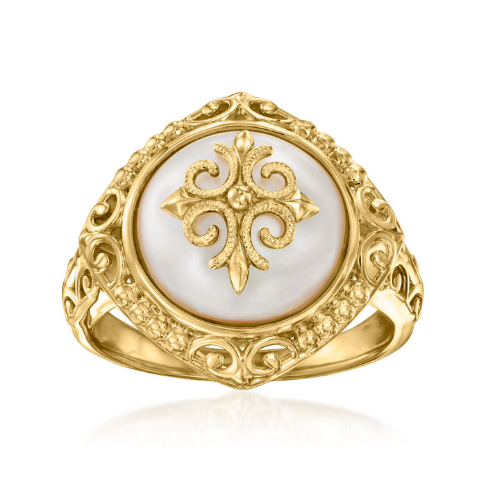 12-12.5mm Cultured Mabe Pearl Filigree Ring in 18kt Gold Over Sterling