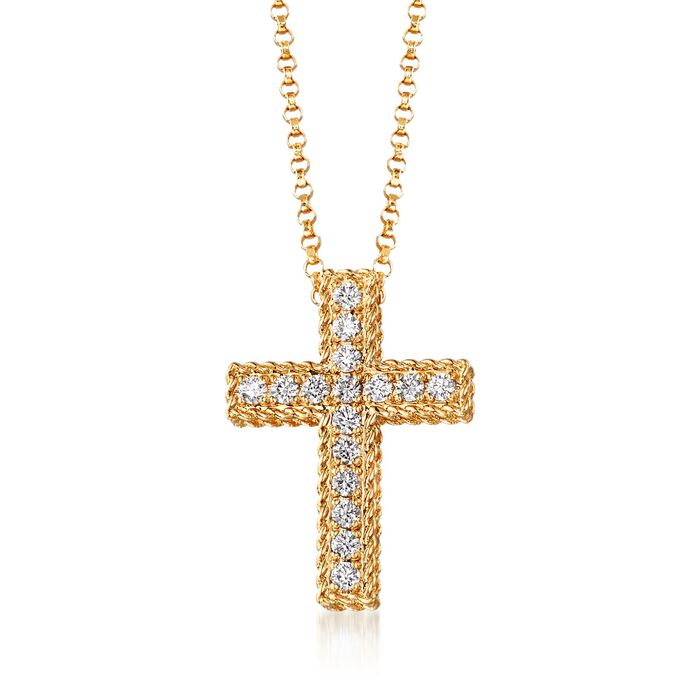 Roberto Coin &quot;Princess&quot; .23 ct. t.w. Diamond Cross Necklace in 18kt Yellow Gold