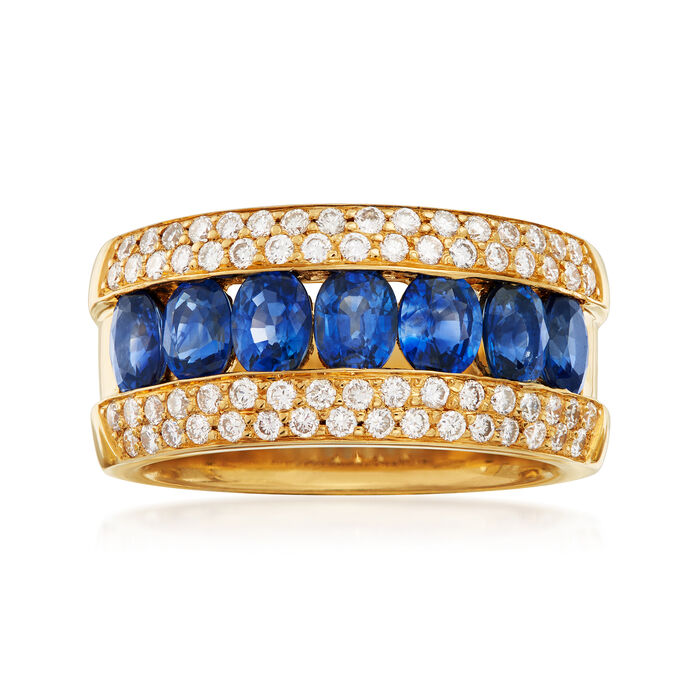 C. 1990 Vintage 1.40 ct. t.w. Sapphire and .66 ct. t.w. Pave Diamond Ring in 18kt Yellow Gold