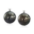 10-10.5mm Black Cultured Tahitian Pearl Earrings with Diamond Accents in 14kt White Gold