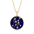 White Zircon and Blue Enamel Zodiac Constellation Pendant Necklace in 18kt Gold Over Sterling 18-inch (Virgo)
