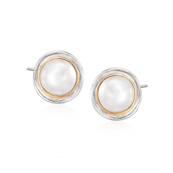 11-11.5mm Cultured Mabe Pearl Swirl Earrings in Two-Tone Sterling Silver