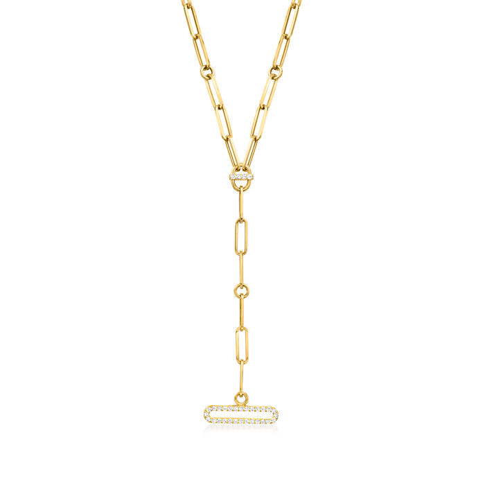 Roberto Coin &quot;Venetian Princess&quot; .31 ct. t.w. Diamond Paper Clip Link Y-Necklace in 18kt Yellow Gold