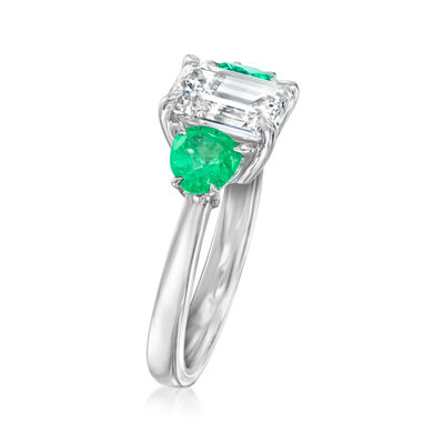 2.00 Carat Lab-Grown Diamond Ring with 1.00 ct. t.w. Emeralds in 14kt White Gold