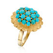 C. 1970 Vintage Turquoise Flower Ring in 18kt Yellow Gold