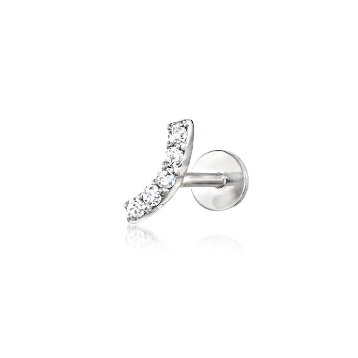 Diamond-Accented Curved Single Flat-Back Stud Earring in Sterling Silver