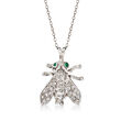 C. 1970 Vintage .65 ct. t.w. Diamond Fly Pendant Necklace with Emerald Accents in 10kt White Gold