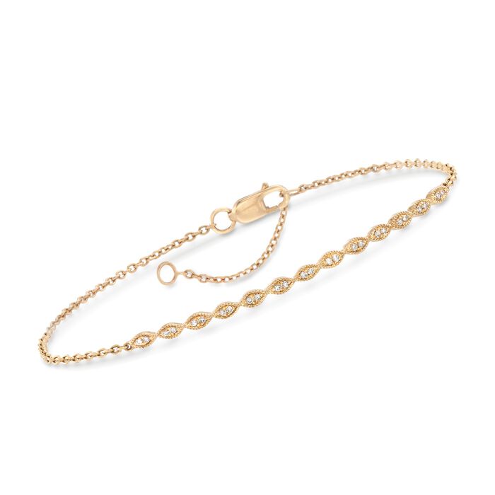 14kt Yellow Gold Beaded Bar Bracelet with Diamond Accents