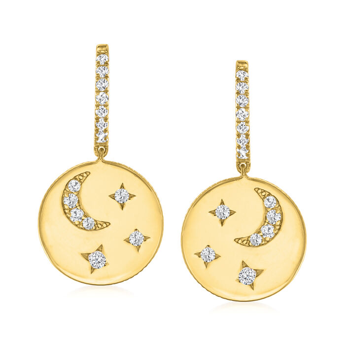 .50 ct. t.w. CZ Star and Moon Drop Earrings in 18kt Gold Over Sterling