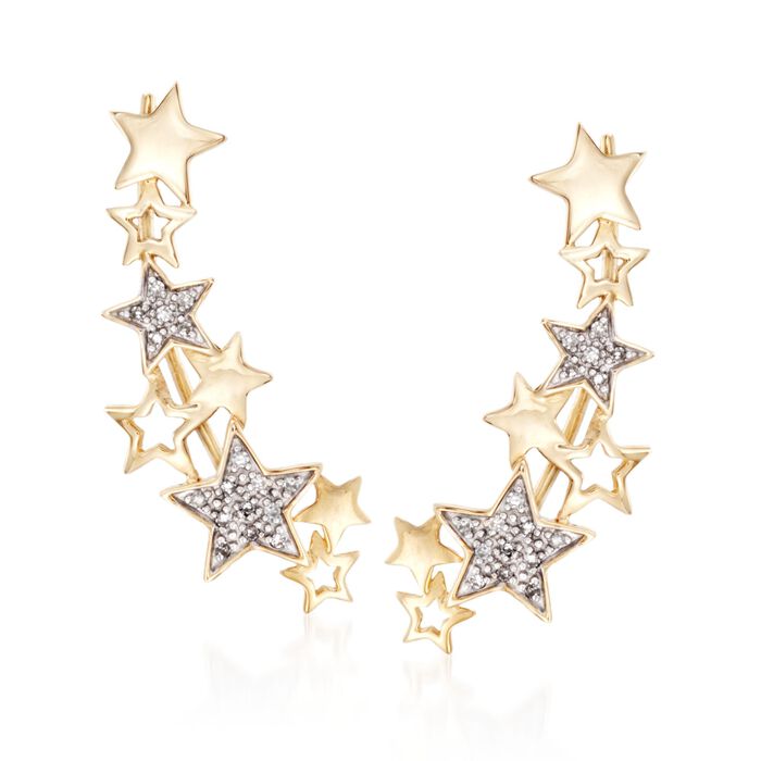 Diamond Accent Star Ear Crawlers in 14kt Yellow Gold