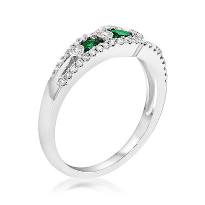 .30 ct. t.w. Emerald and .24 ct. t.w. Diamond Ring in 14kt White Gold