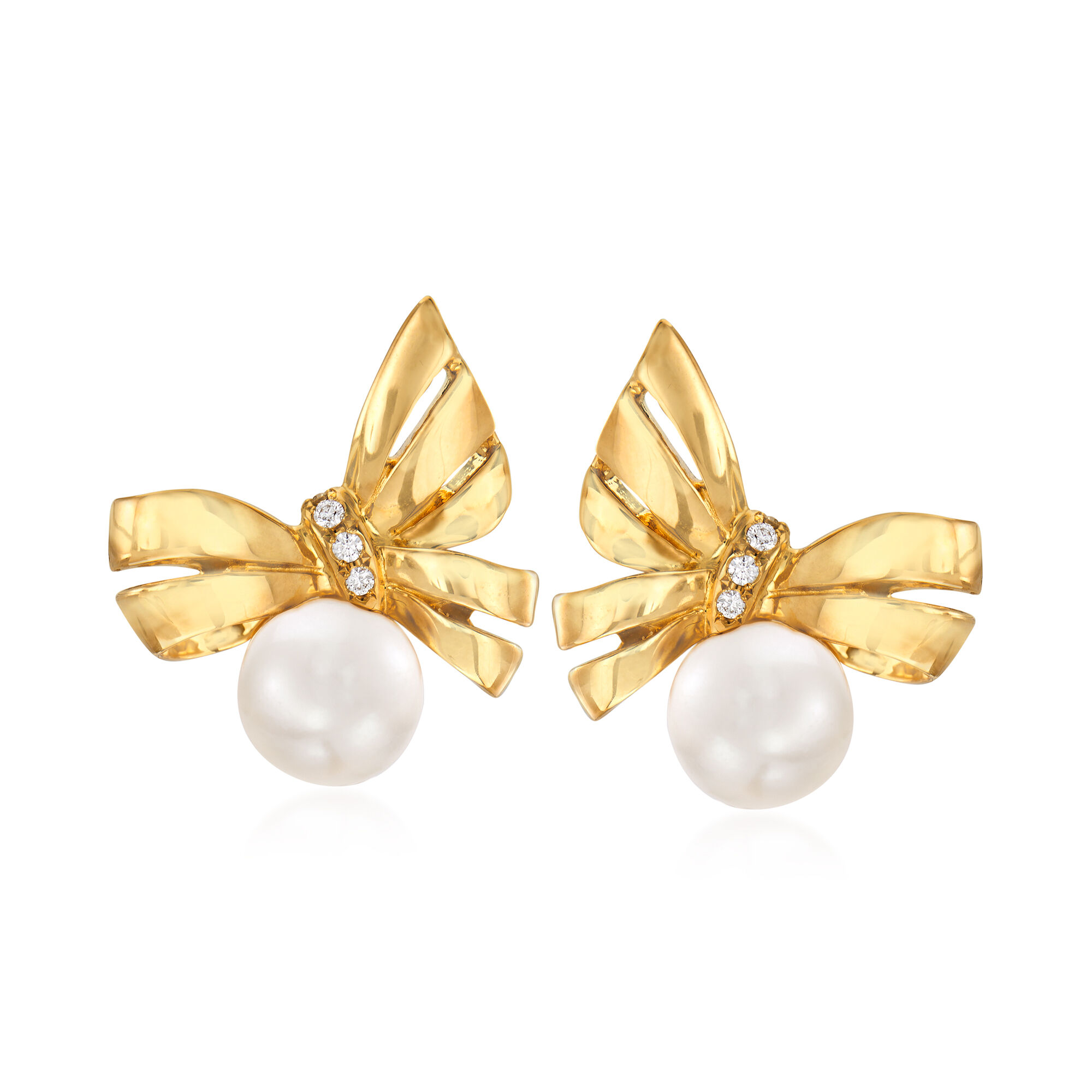 Mikimoto 7mm 'A+' Akoya Pearl Bow Stud Earrings with Diamond Accents in ...