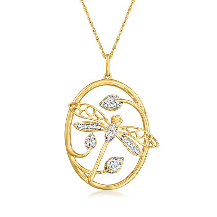 .10 ct. t.w. Diamond Dragonfly Pendant Necklace in 18kt Gold Over Sterling