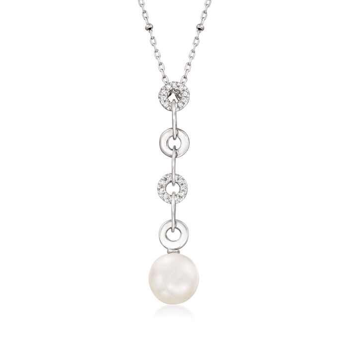 C. 1990 Vintage 11.5mm Cultured Pearl and .20 ct. t.w. Diamond Drop Pendant Necklace in 18kt White Gold