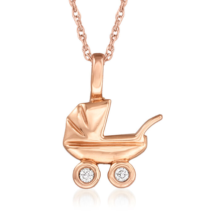 C. 1990 Vintage Diamond-Accented Baby Buggy Pendant Necklace in 18kt Rose Gold