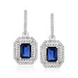 3.90 ct. t.w. Sapphire and 1.00 ct. t.w. Diamond Drop Earrings in 14kt White Gold