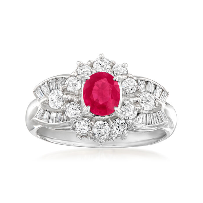 C. 1990 Vintage .73 Carat Ruby Ring with .85 ct. t.w. Diamonds in Platinum